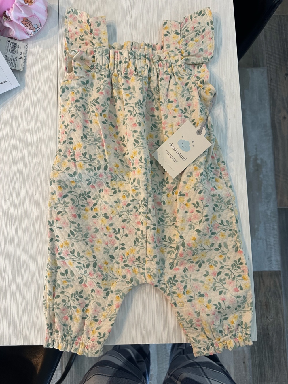 cloud island Cream Floral Baby Romper with Pink, Yellow & Green